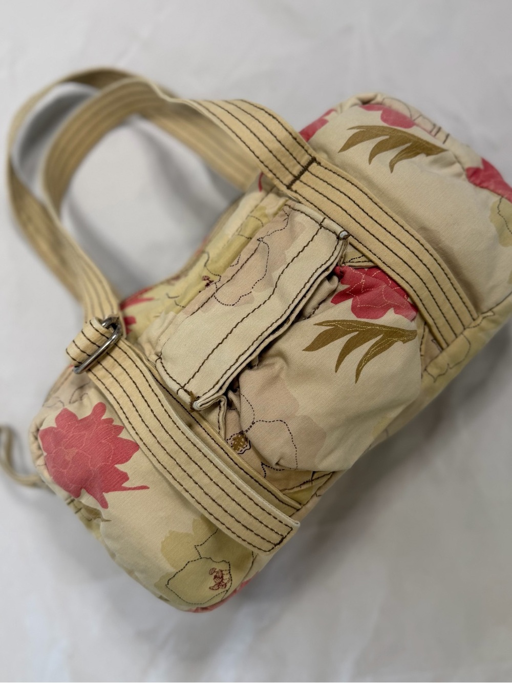 VTG American Eagle Y2K Floral Canvas Barrel Shoulder Bag
